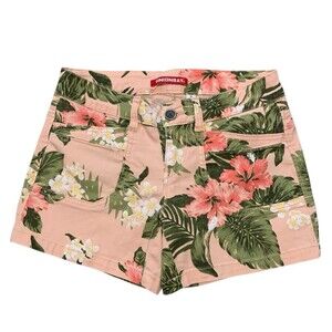 UNIONBAY Cargo Shorts Womens Jr 3/26W Peach Floral Casual Pockets Mid-Rise